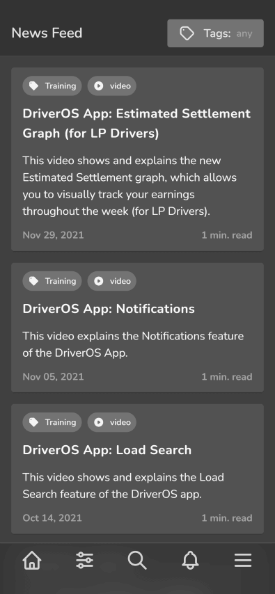Screenshot of DriverOS News Feed