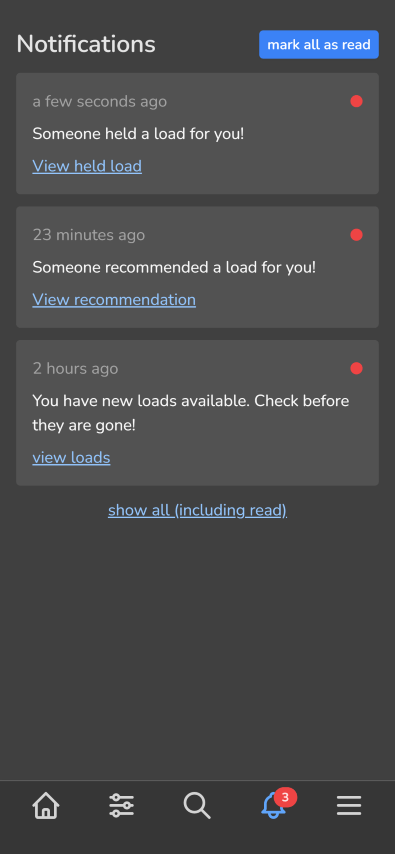 Screenshot of DriverOS Notifications